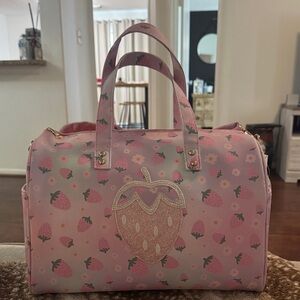 Glitter Heart Strawberry Pattern Travel Duffel Bag